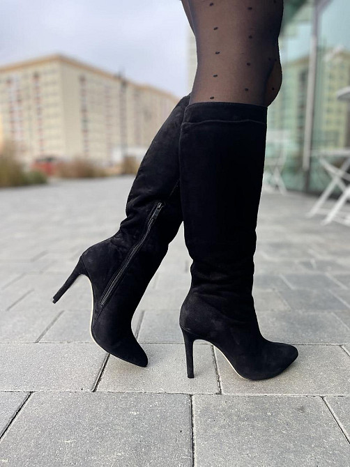 SANTINI Чоботи жіночі замшеві демісезонні весна-осінь на підборах чорні, натуральна замша р. 36 Коломыя - изображение 3