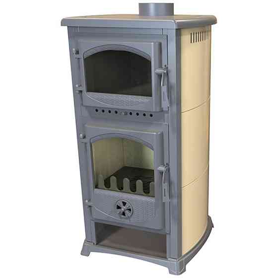 Піч-камін на дровах Bella Thalia Cucina бежева буржуйка з духовкою та варильною поверхнею 8 кВт до 60 м2 Сербія Київ