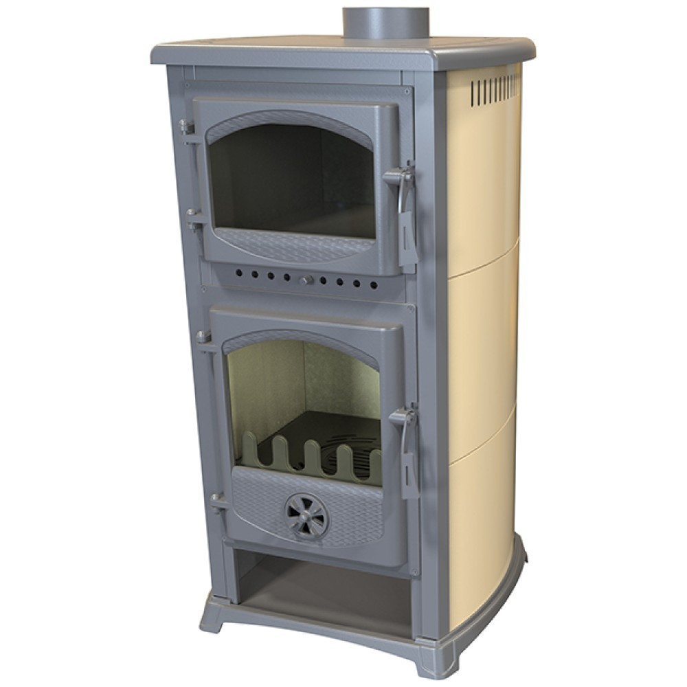 Піч-камін на дровах Bella Thalia Cucina бежева буржуйка з духовкою та варильною поверхнею 8 кВт до 60 м2 Сербія Тернопіль - фото 1