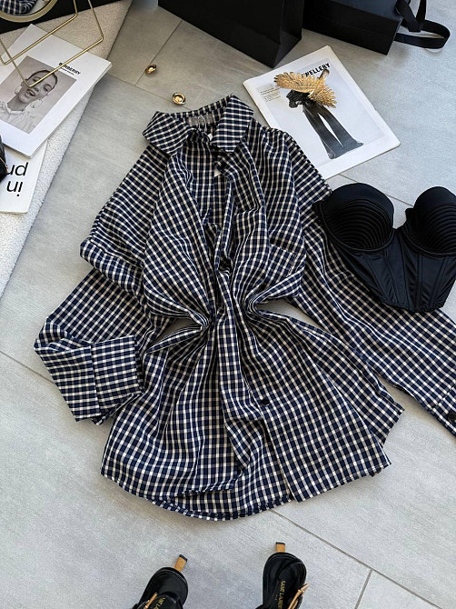 Жіноча оверсайз сорочка у мілку клітинку костюмний тіар Одеса - фото 1