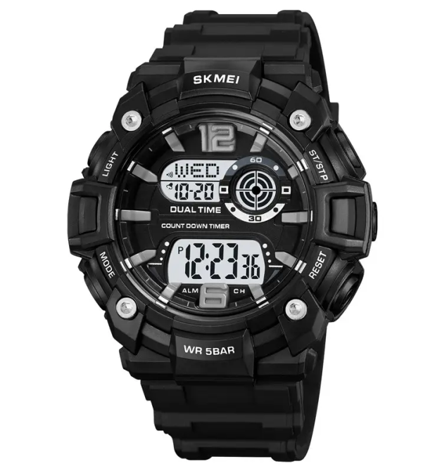 Часы мужские спортивные наручные Skmei 2018 (Черный с белым циферблатом) Винница - изображение 1
