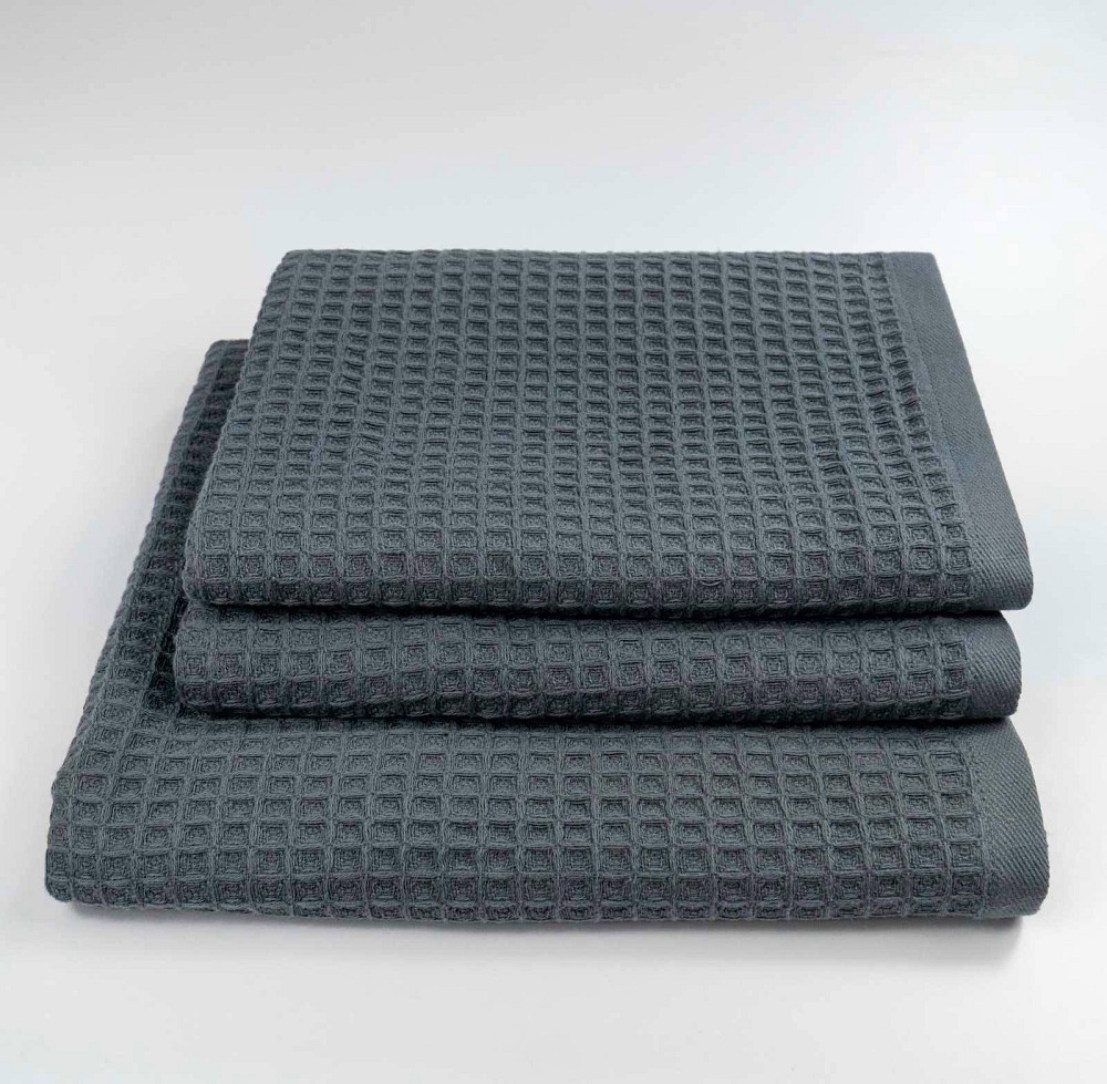 Комплект вафельних рушників 3шт YouStar 50х90см, 50х90см, 70х140см 320г/м2 (Сірий) Суми - фото 1
