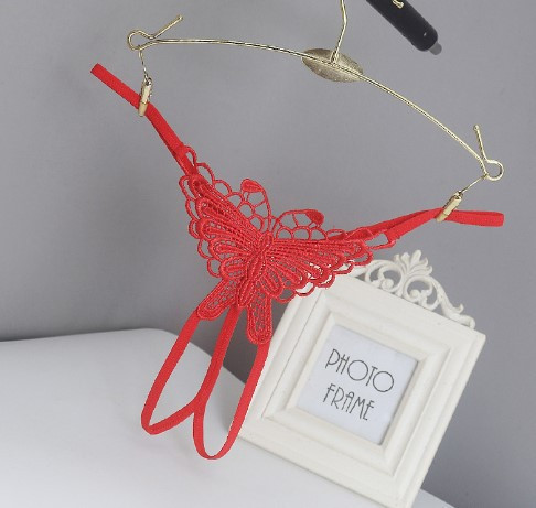 Еротичні трусики з метеликом та розрізом універсальний червоний Київ - фото 1