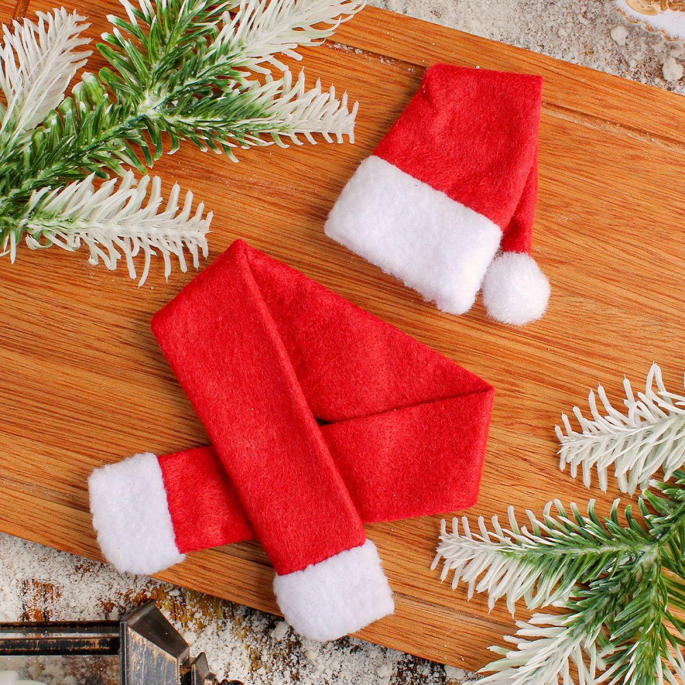 Новорічний одяг на пляшку Шапка та шарф one size червоно-білий Київ - фото 7