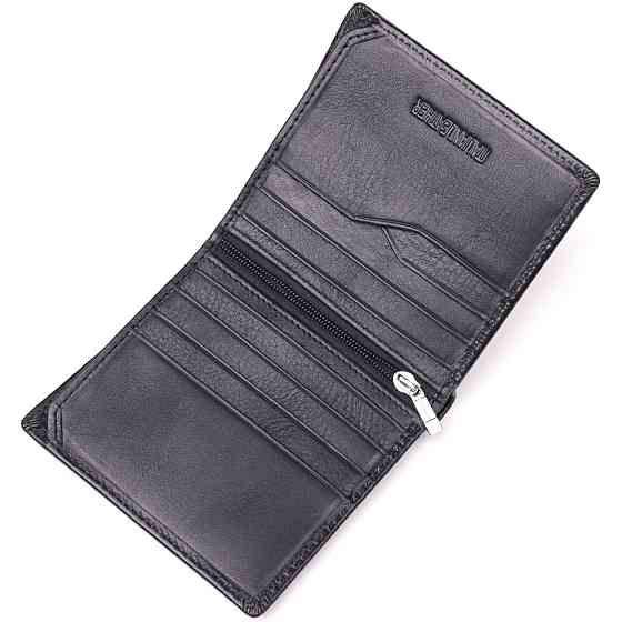 Компактний гаманець для грошей із натуральної гладкої шкіри ST Leather 19418 Чорний Київ