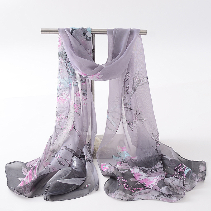 Шарф из шифона с птичками женский 145 на 48 см серый Киев - изображение 1