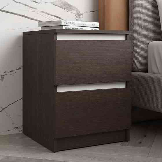 Прикроватная тумба VAYS R-5 Венге Темный-Белые планки, 2 ящика без ручек, ЛДСП 40×40×53 см – тумба в спальню Львов