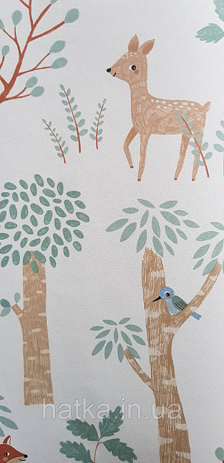 Шпалери флізелінові еко Rasch Kids World II 0.53х10 дитячі дерева звірі птиці на білому Київ - фото 1