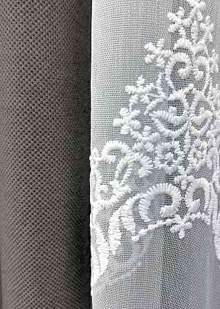 Комплект штор VR-Textil рогожка преміум TERRA LUXE 150х270 2шт і Тюль 600х270 1856ш-1704т Темно-сірий з білим 71-110/5 Київ