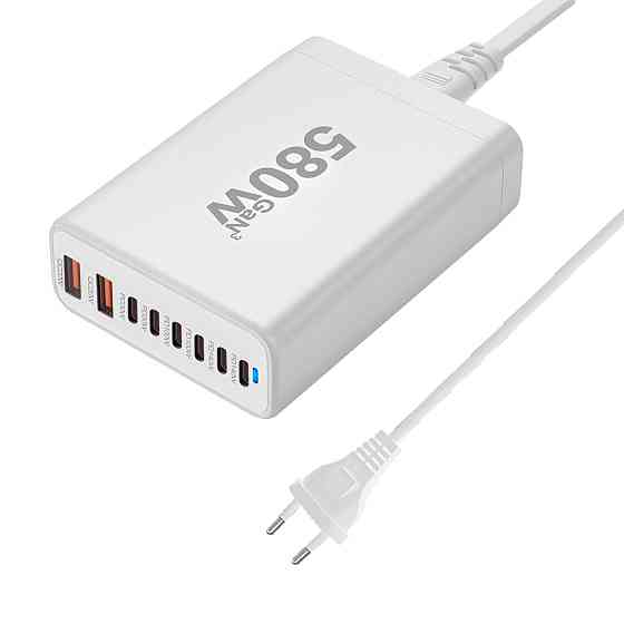 Мережевий зарядний пристрій GAN3 YMX-580W (2 Type-C140W + 2Type-C100W + 2Type-C30W + 2 USBQC3.0 20 W) Білий Вінниця