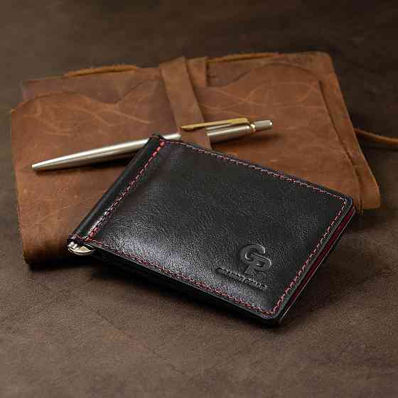 Кожаный стильный зажим для денег унисекс Черный (GRANDE PELLE) Киев