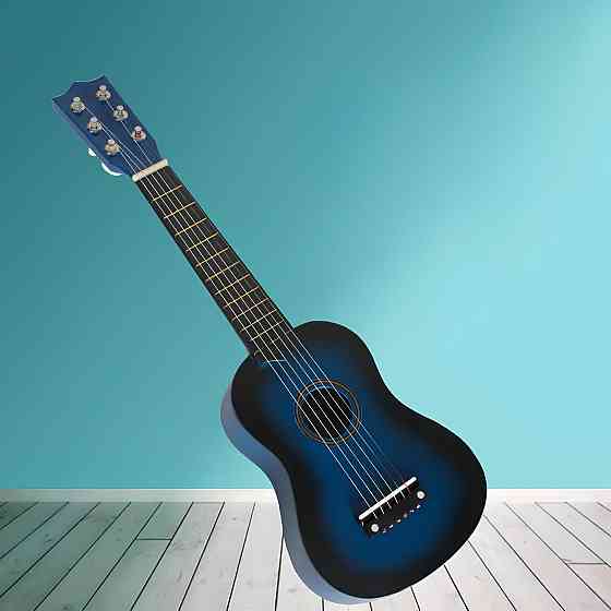 Гіталеле синього кольору — шестиструнна міні-гітара (гібрид укулеле) для подорожей та навчання, 54×17,5×6 см Київ