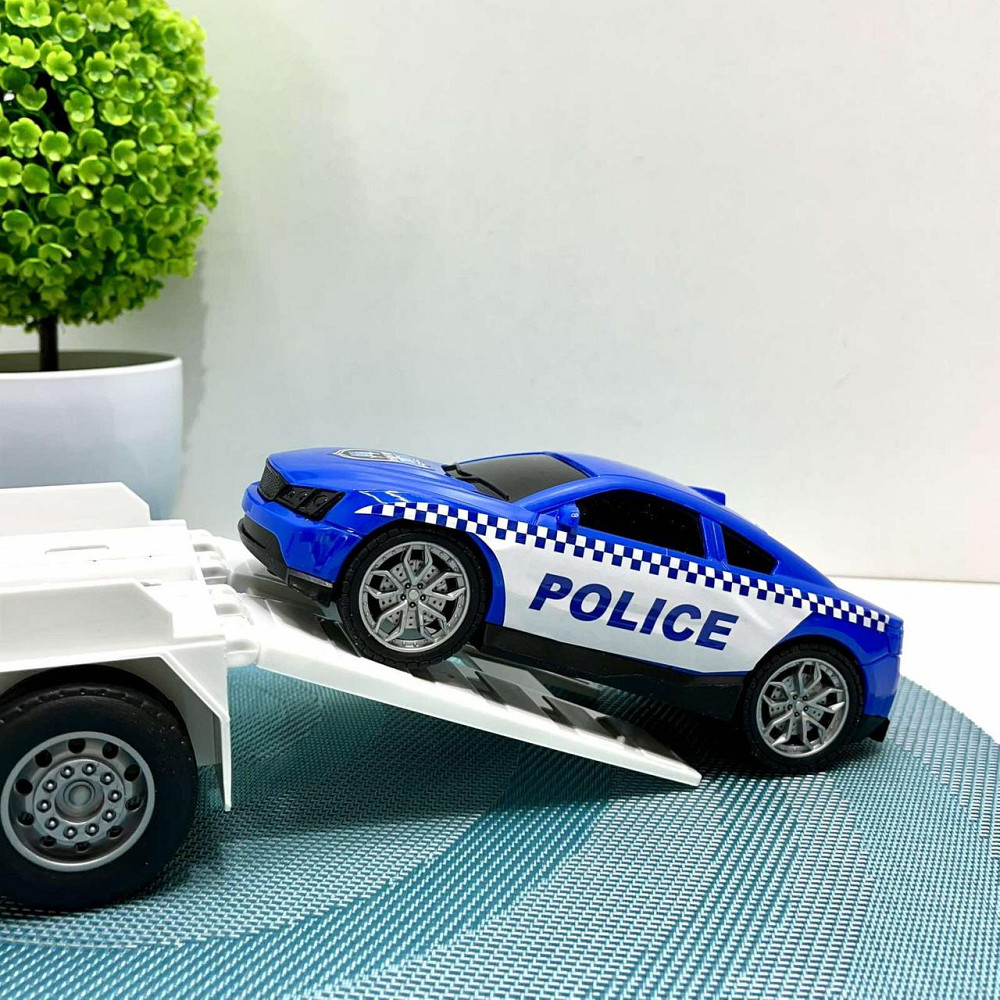 Трейлер Поліцейська машина звуки підсвічування інерція гумові шини машинка вертоліт Синій (666-66 F) Чернігів - фото 6