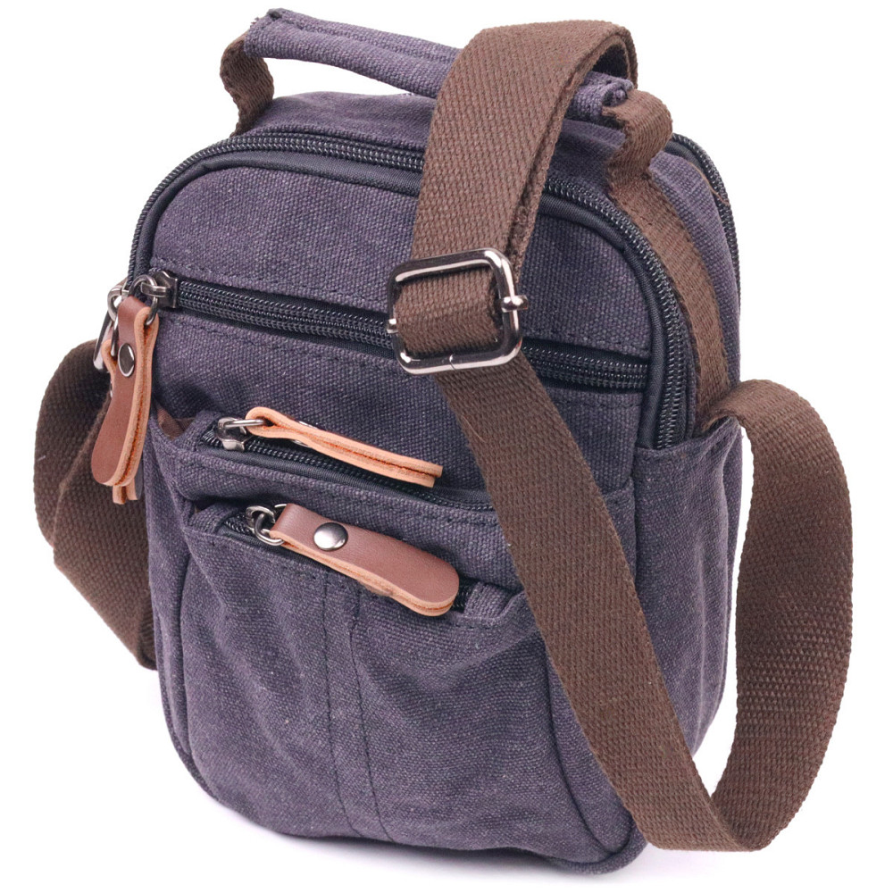 Небольшая мужская сумка из плотного текстиля 21243 Vintage Черная Киев - изображение 10