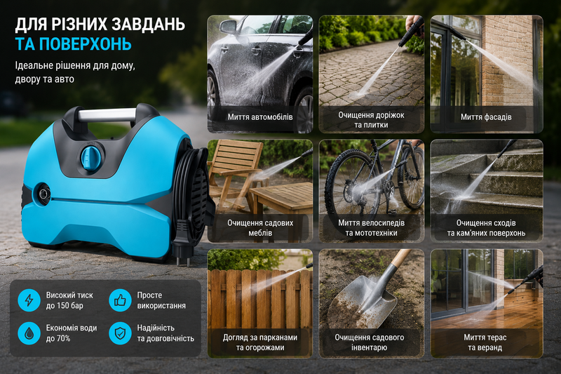 Автомойка высокого давления 220Вт 1400Вт 100Бар Синий Киев - изображение 5