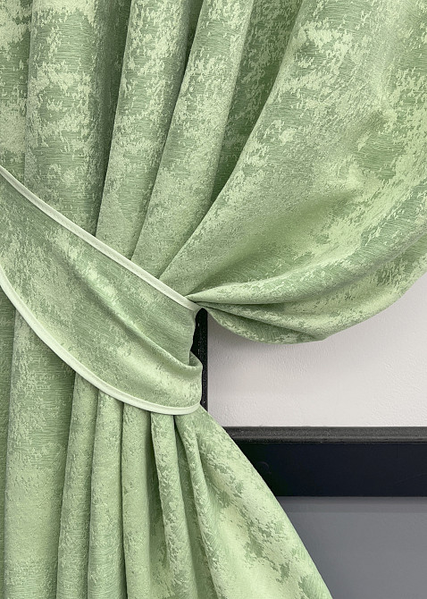 Комплект коротких штор VR-Textil Жакард Sultan XO № 1147ш Світло-оливковий 140х170 см 2 шт (35-0420) Київ - фото 4