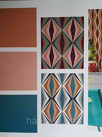 Шпалери вінілові на флізелін Petite Fleur 4 Rasch Texti 288697 на синьому тлі червоні птиці бірюзові квіти Київ