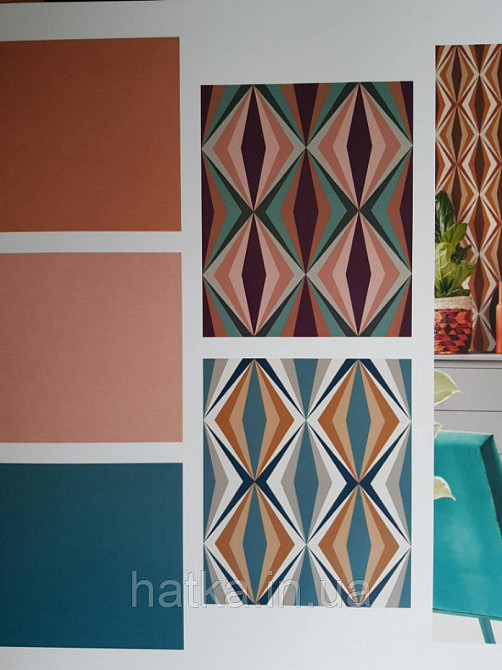 Шпалери вінілові на флізелін Petite Fleur 4 Rasch Texti 288697 на синьому тлі червоні птиці бірюзові квіти Київ - фото 1