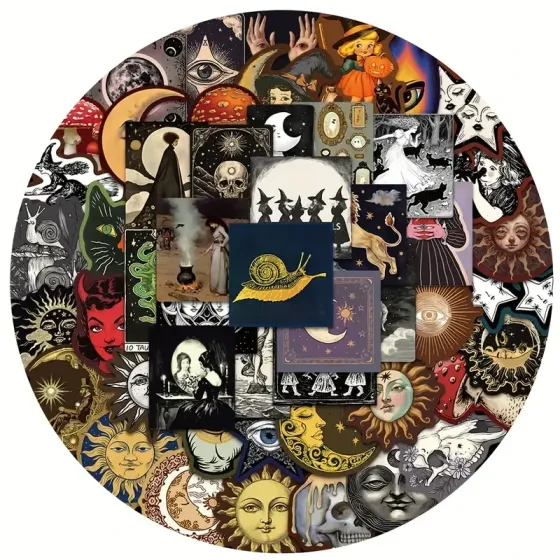 Набор готических наклеек 50 шт – Солнце, Луна, Звезды, черепа и мистические символы Киев