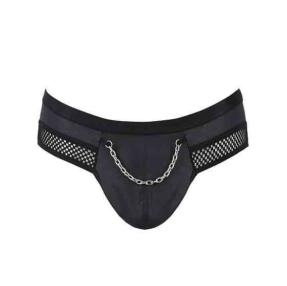 Мужские трусы с цепочкой Passion 030 SLIP TOM XXL/XXXL Black, экокожа, открытые ягодицы Sex Aura Киев