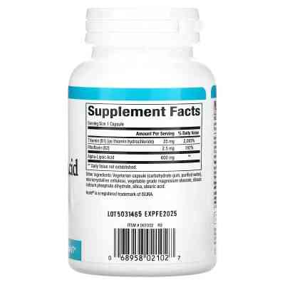 Витаминно-минеральный комплекс Natural Factors Альфа-липоевая кислота с витаминами B1 и B2, 600 мг, Alpha-Lipoic (NFS-02102) Винница