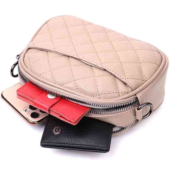 Удобная женская стеганая сумка из мягкой натуральной кожи Бежевая (Vintage) Киев