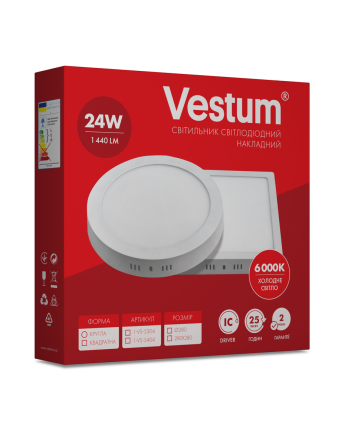 Квадратний світлодіодний накладний світильник Vestum 24W 6000K 220V 1-VS-5404 Дніпро