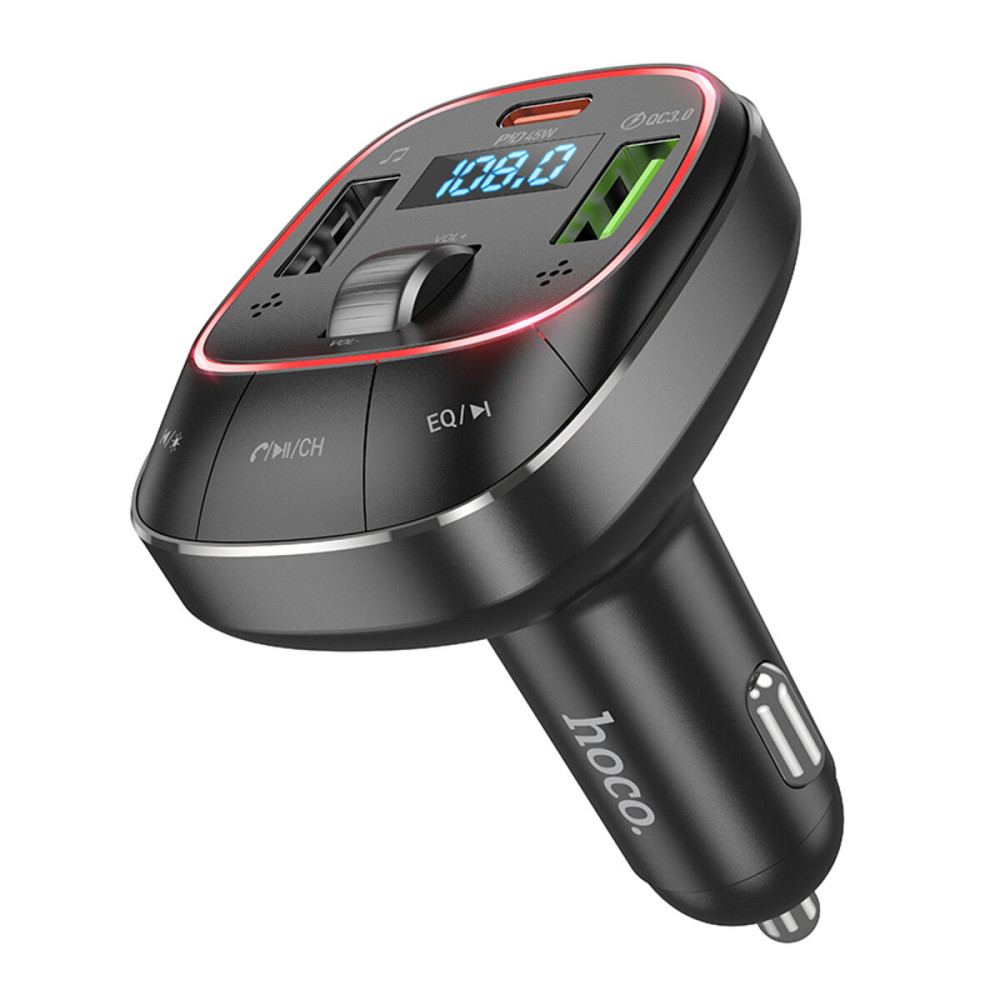 Автомобільний зарядний пристрій HOCO E76 Pole PD45W+QC3.0 car BT FM transmitter Obsidian Black Київ - фото 1