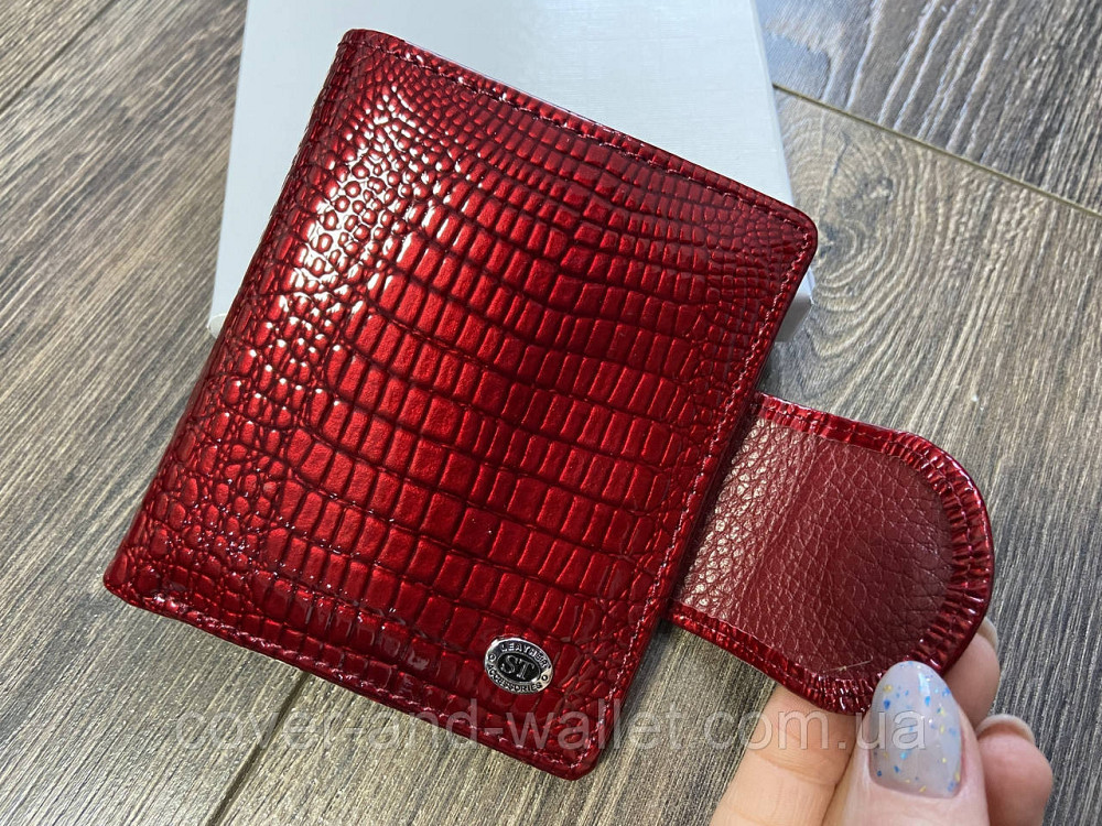 Женский лаковый кожаный кошелек не большого размера красного цвета на много карточек ST AE 415 Киев - изображение 2