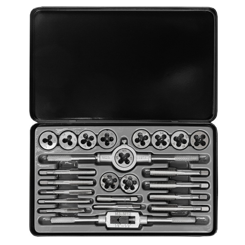 Набір мітчиків і плашок дюймовий 24 пр. (1/4, 5/16, 3/8, 7/16, 1/2), у металевому кейсі SCHEPACH SCH-M024-2 Одеса - фото 1