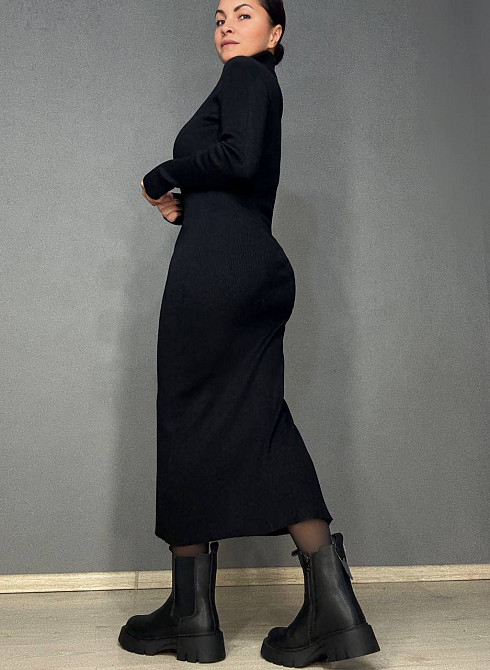 Платье женское Joy One 421 вязаное длинное на молнии в рубчик, черный, one size Киев - изображение 11