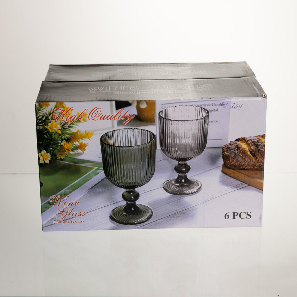 Набір келихів для вина 6 штук 240 мл на ніжці скляні Бурштиновий Yiwu HP-19-209 Київ - фото 4