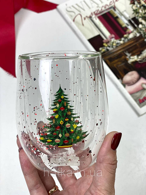 Кухоль чашка подвійне скло Olens "Проздній ялинок" 330 мл Ручне миття 102-1178 Київ - фото 1
