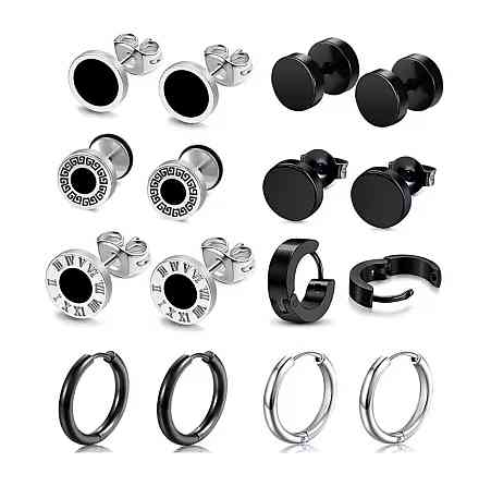 Набор сережек 8 пар – гвоздики пусеты и кольца из нержавеющей стали Киев