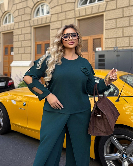 Женский батальный костюм двойка креп дайвинг смарагдовий, 60/62 Одесса - изображение 3