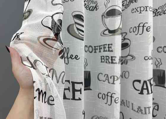 Тюль лен с принтом цвет белый с черным 1791т Киев