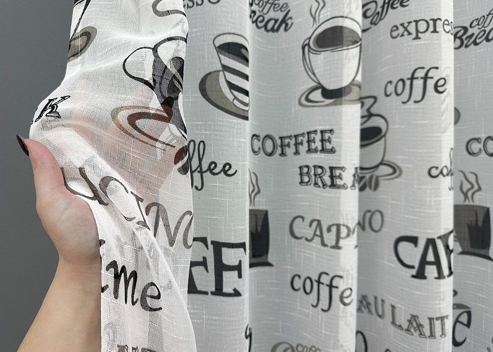 Тюль лен с принтом цвет белый с черным 1791т Киев - изображение 3