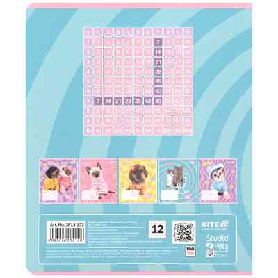 Тетрадь Kite Studio Pets, 12 листов, клетка (SP25-232) Винница