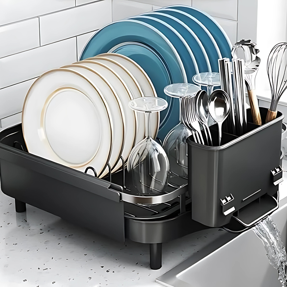 Сушилка для посуды на кухню,выдвижная, трансформер с поддоном для воды для посуды и столовых приборов,черная Каменец-Подольский - изображение 7