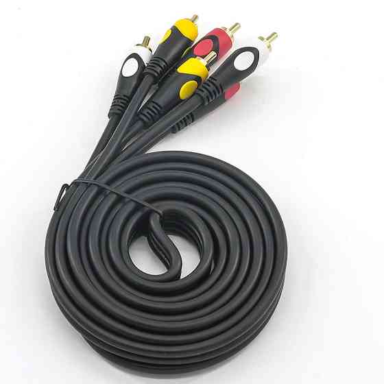 Кабель AV 3 RCA, 5 м, позолочені тюльпани для аудіо-відео Київ