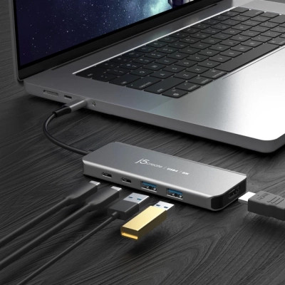 Концентратор J5create USB-C 5-in-1 2xUSB 3.2 10Gbps + 2xUSB-C 10Gbps PD 100W + HDMI 8K gray (JCH453-N) Винница - изображение 8
