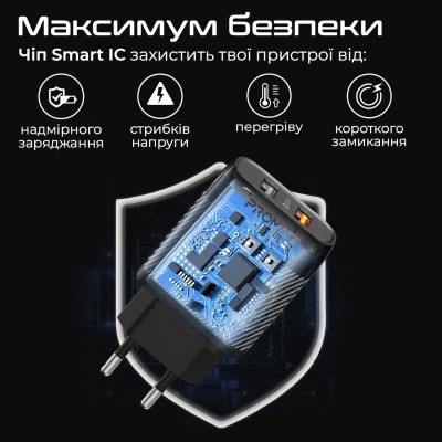 Зарядное устройство Promate biplug-qc3.eu-bk Винница - изображение 6