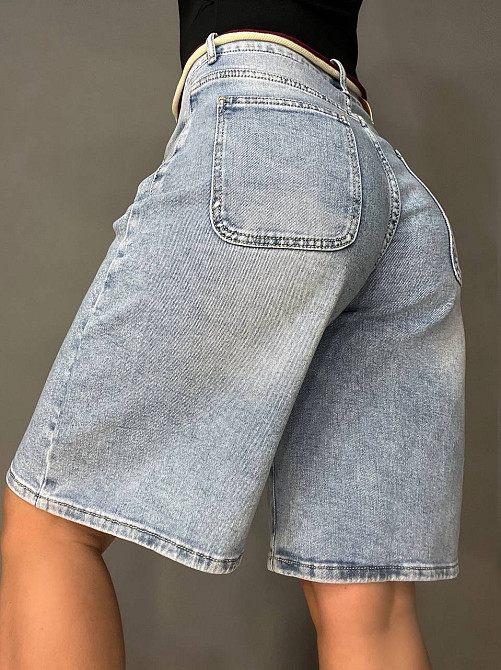 Шорти жіночі джинсові Liana 4-011 бермуди широкі довжина до колін пояс мотузка стрейчеві блакитні, блакитний, 26, 26, 70 см, 100 см Київ - фото 13