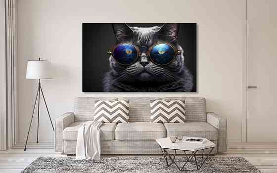 Картина холст в гостиную / спальню   Чорний кіт в окулярах      MLP_243 50x100 см Киев