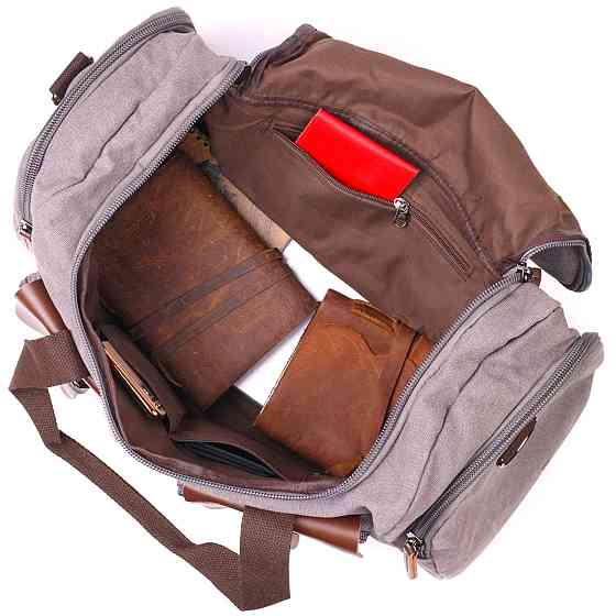 Вместительная дорожная сумка из качественного текстиля 21238 Vintage Серая Киев