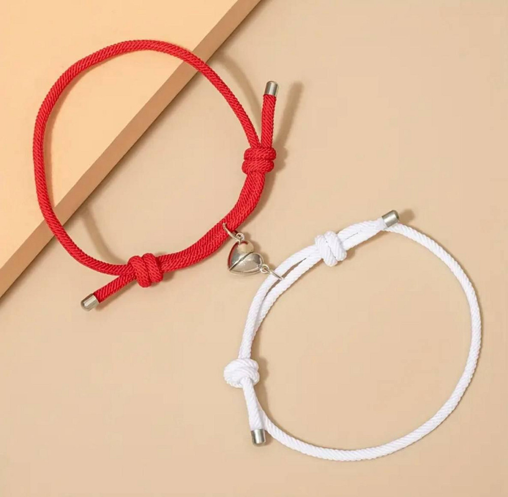 Парные браслеты с магнитной застёжкой в форме сердца (красный + белый) Киев - изображение 1