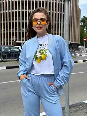 Женский костюм оверсайз с широкими брюками из двунитки Голубой 54/56 Харьков