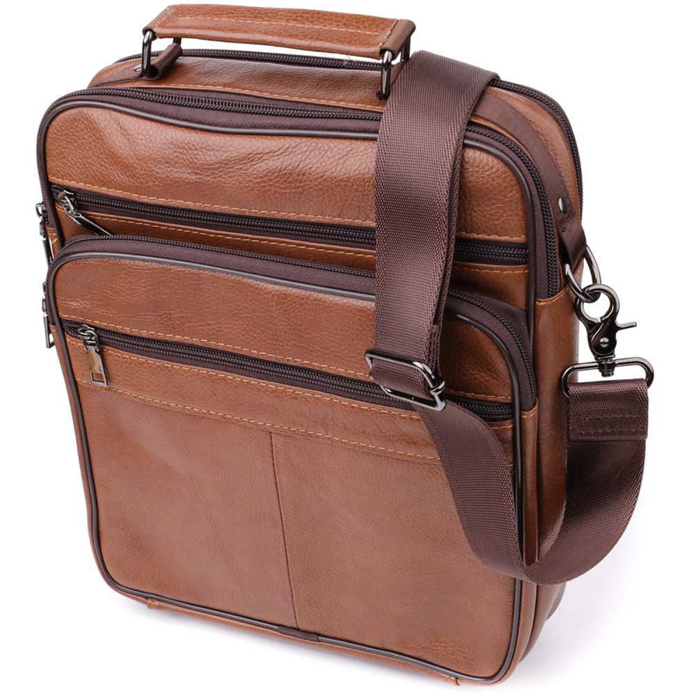 Сумка чоловіча з ручкою для перенесення в руці з натуральної шкіри Світло-коричневий (Vintage) Київ - фото 5