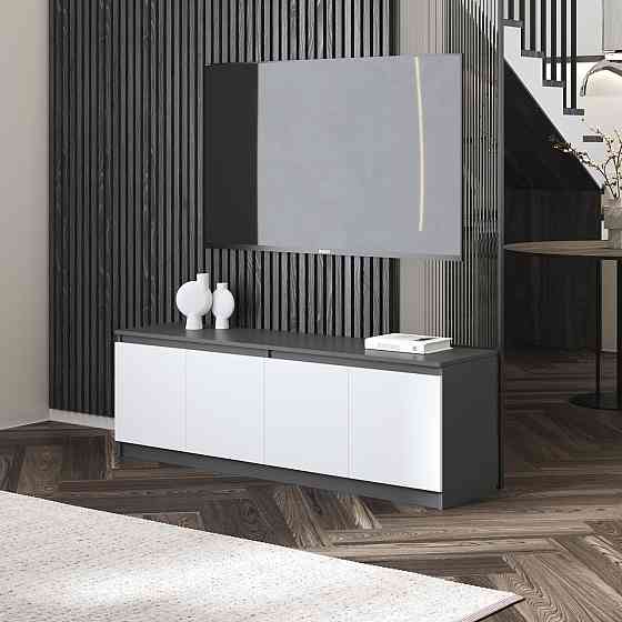 Тумба под телевизор VAYS в гостиную, современная с полками, без ручек R-31 Антрацит-Белый фасад Львов