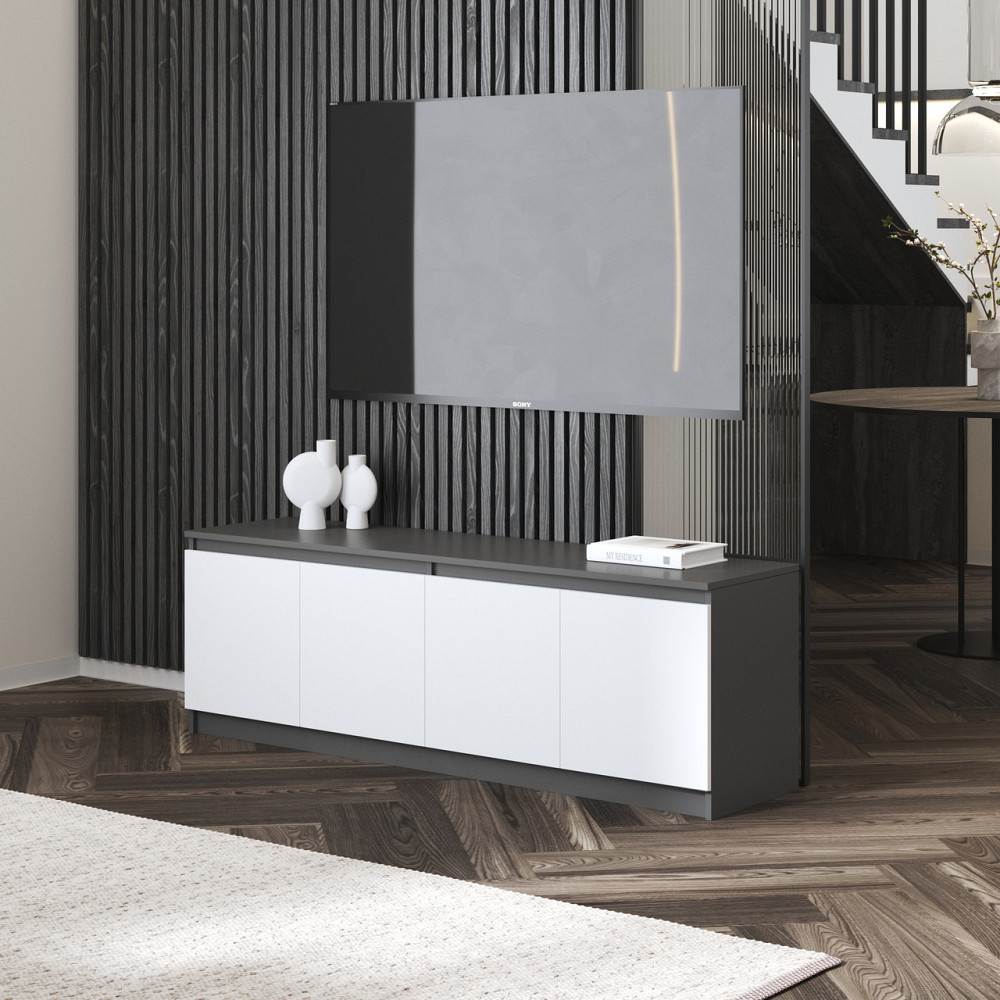 Тумба под телевизор VAYS в гостиную, современная с полками, без ручек R-31 Антрацит-Белый фасад Львов - изображение 1